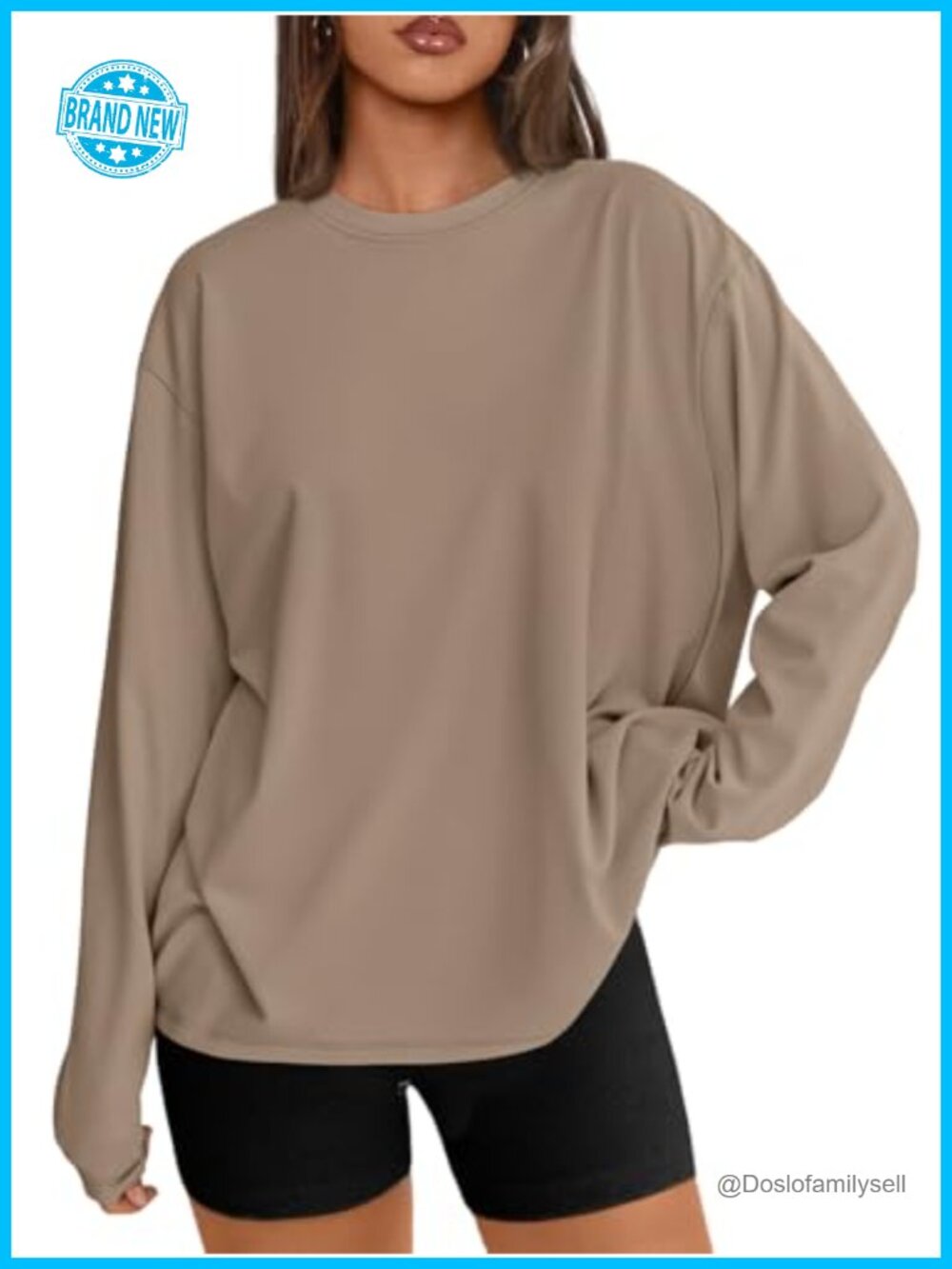 Oversized Long Sleeve Crew Neck Tee Soft Stretchy Casual Fall Top